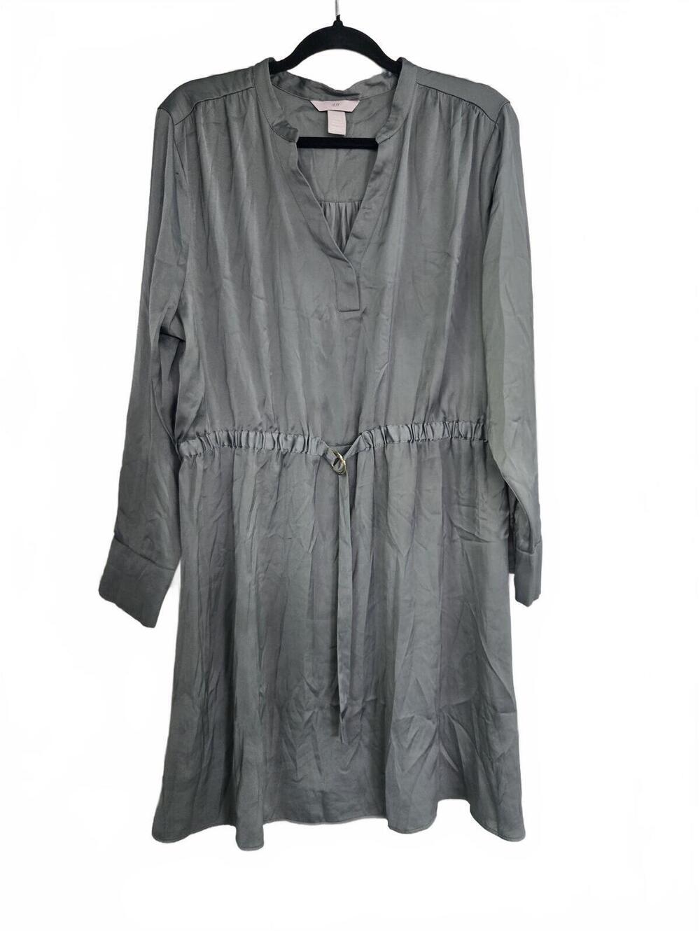 H&M Green Long Sleeve Tie Waist Dress, Regular XL